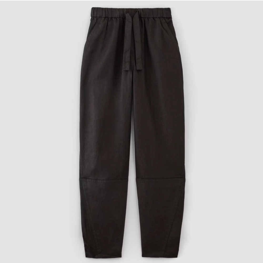 Everlane black linen pull-on barrel pants